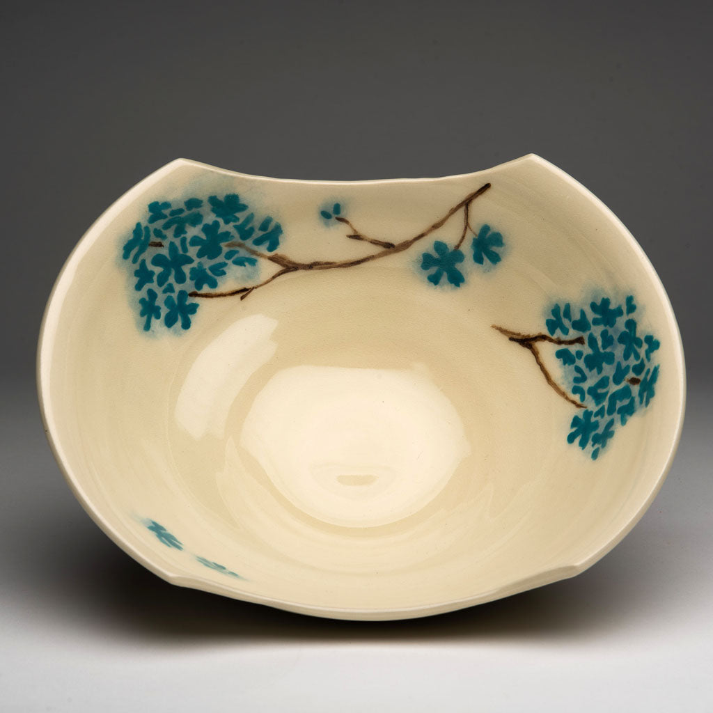 White with Blue Hydrangea Serving Bowl