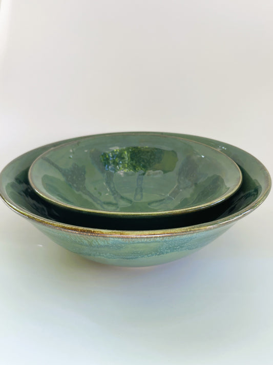 Evergreen and Olive Nesting Bowls, set of 2