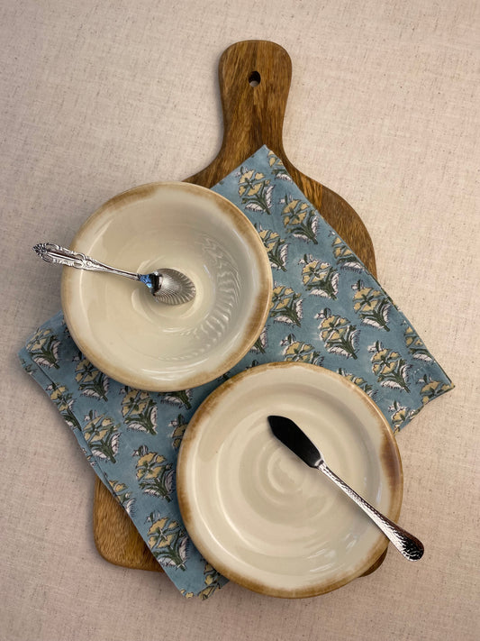 Appetizer Bowl and Plate Set, Nutmeg and Cream