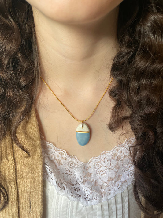 Oval Charm Necklace in Light Blue
