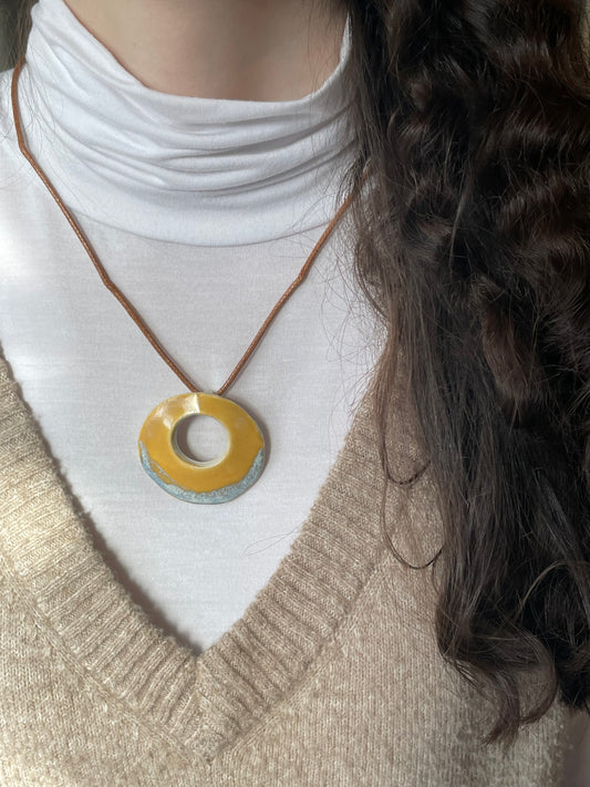 Round Pendant Necklace in Marigold and Royal Blue