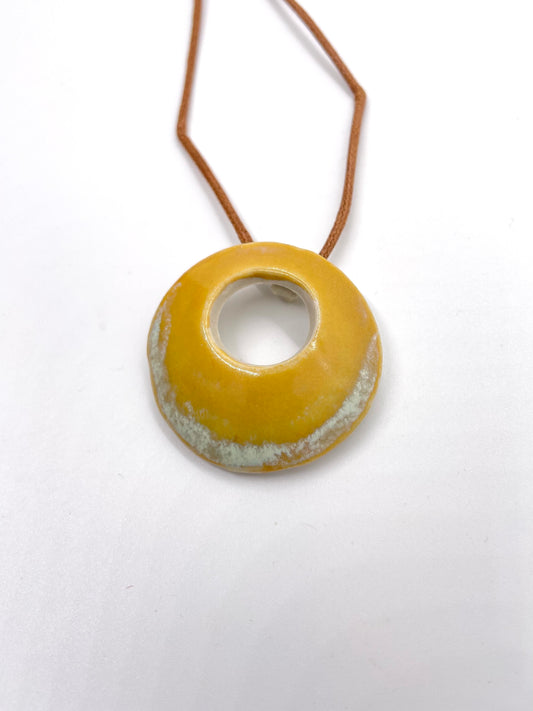 Round Pendant Necklace in Marigold and Pale Blue