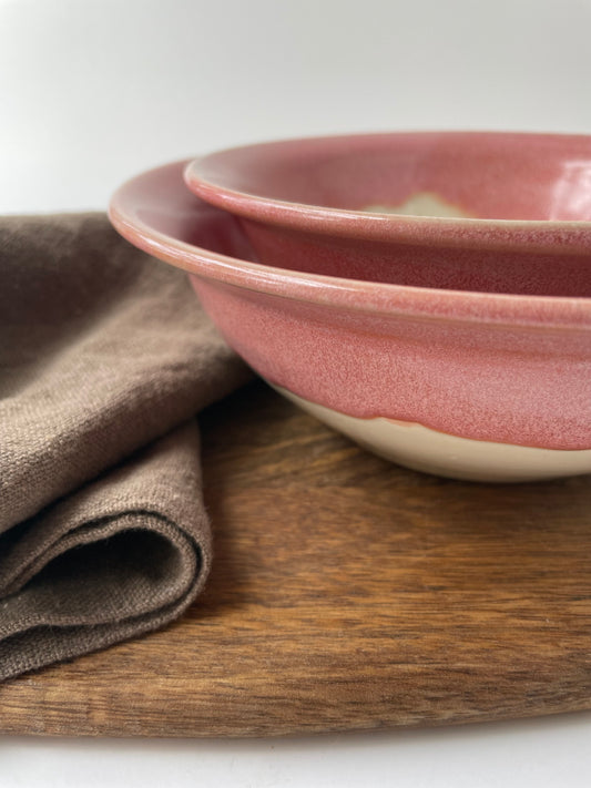 Warm Pink and White Nesting Bowls, set of 2