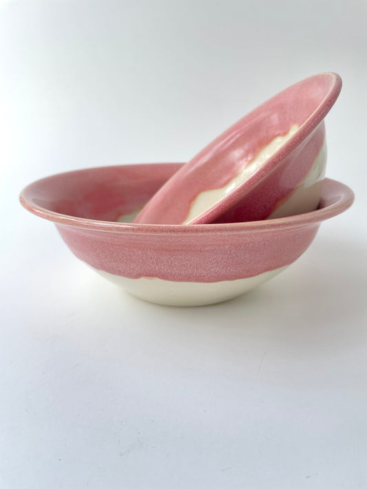 Warm Pink and White Nesting Bowls, set of 2