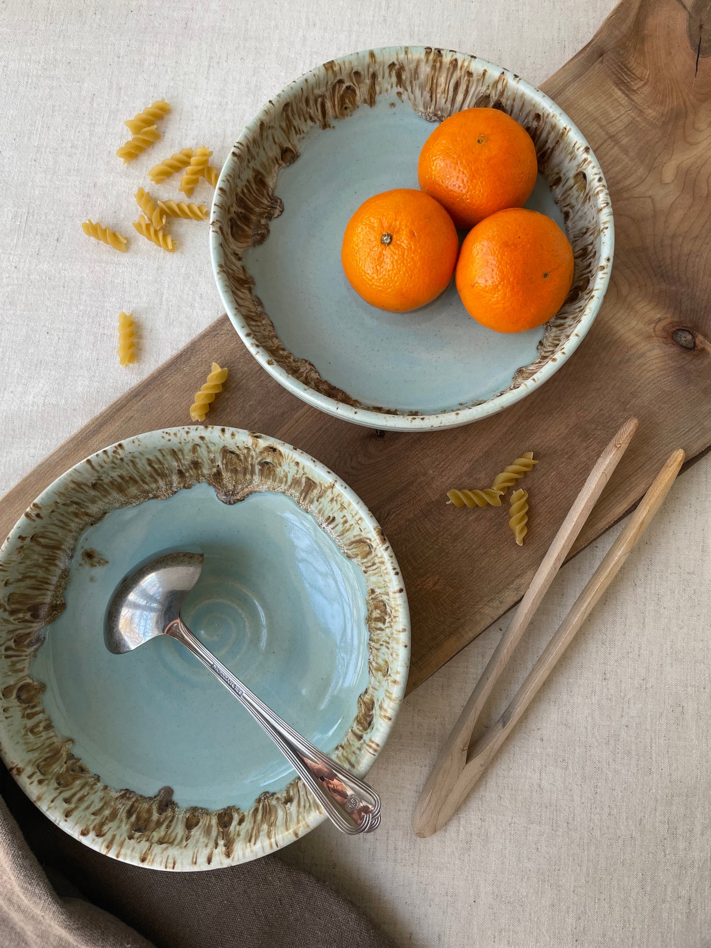 Blue and Birch Pasta Bowls, Set of 2