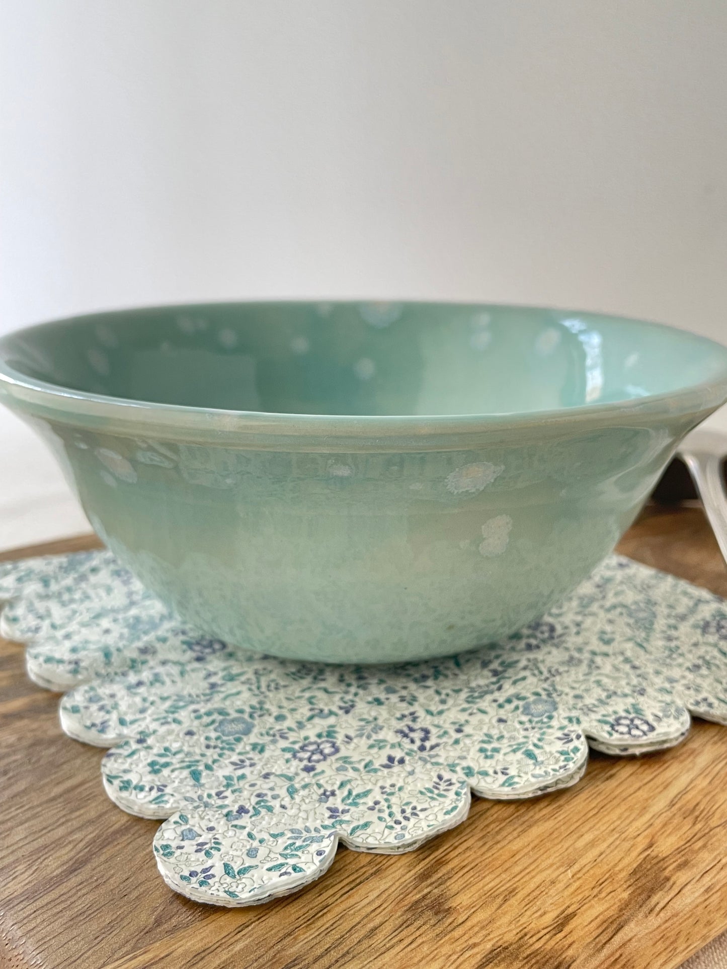 Turquoise with Crystals Serving Bowl, 6.5 inch wide