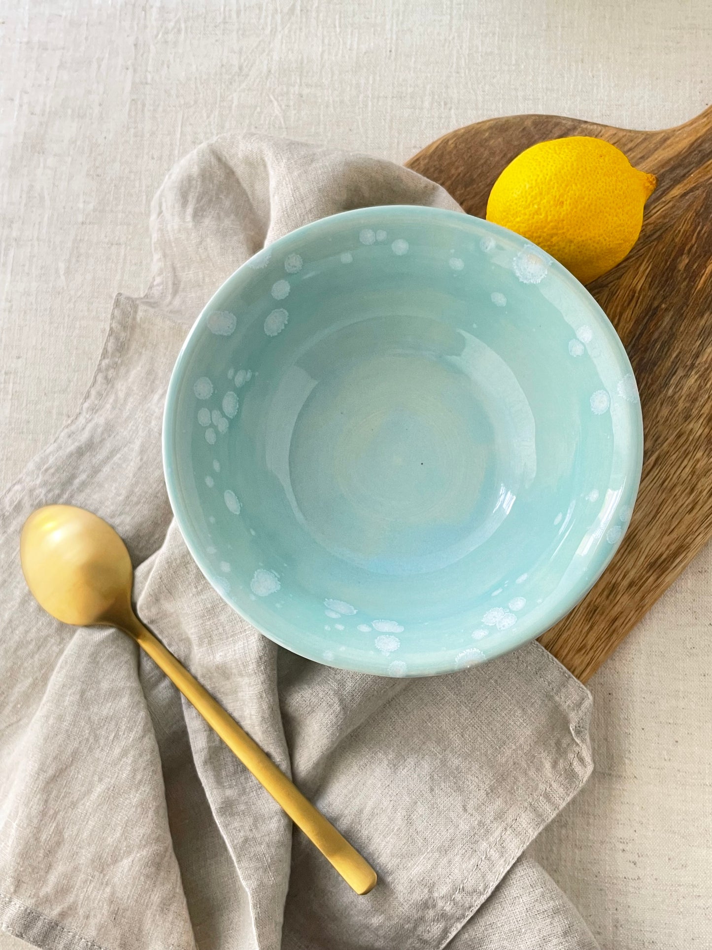 Turquoise with Crystals Serving Bowl, 6.5 inch wide