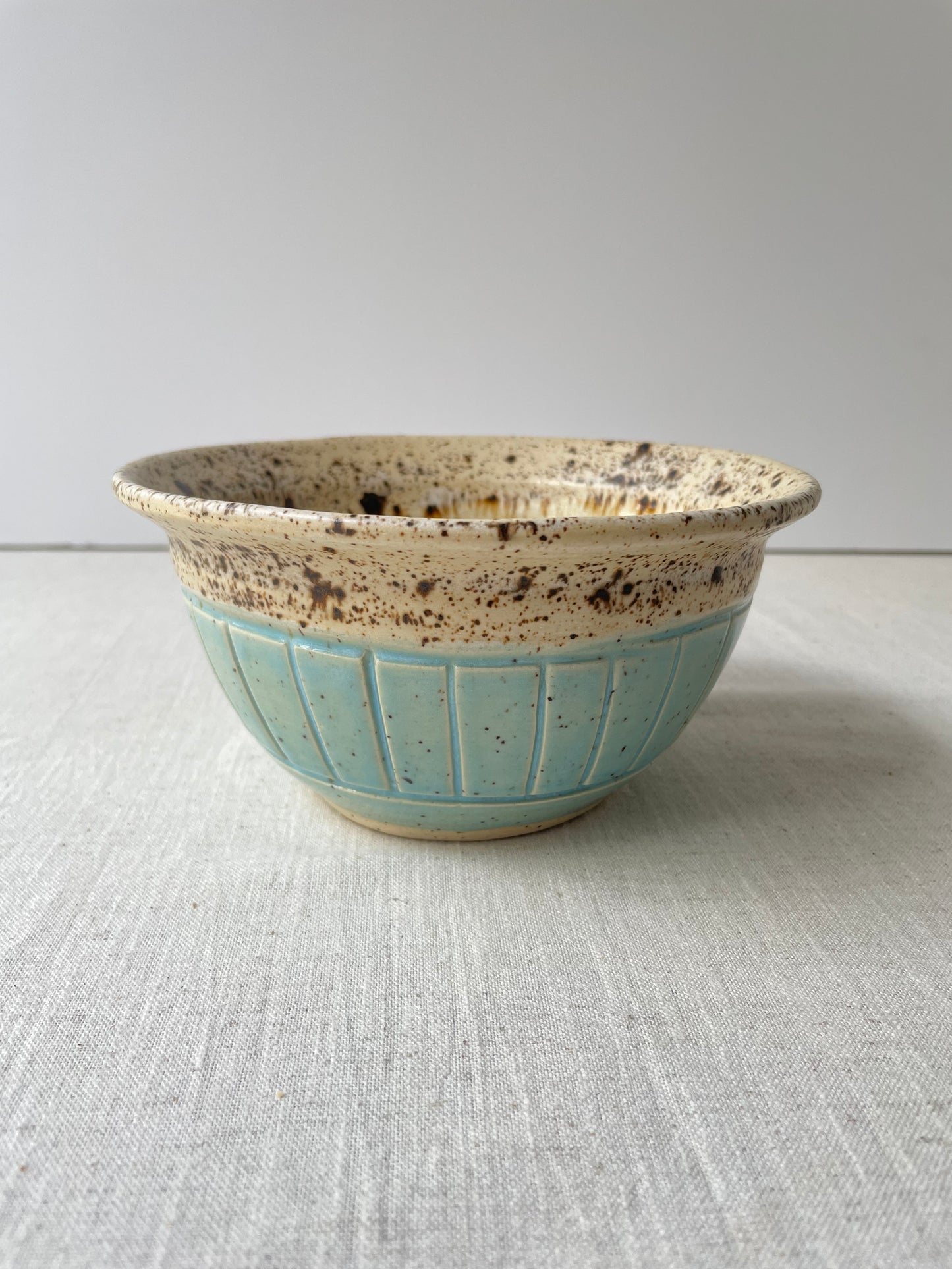 Blue and Birch Carved Bowl