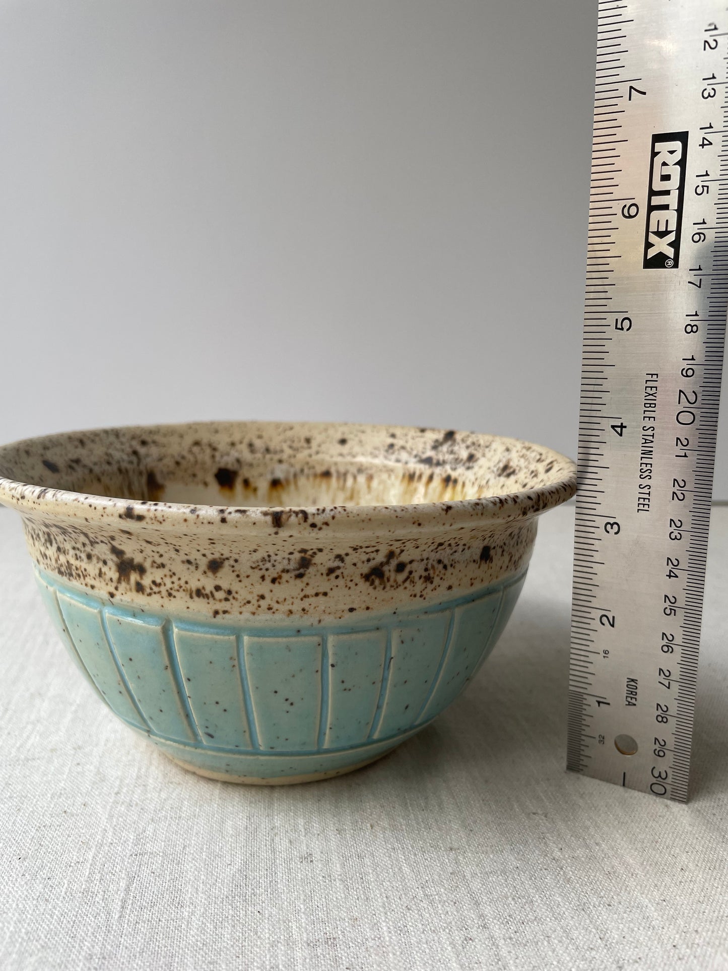 Blue and Birch Carved Bowl