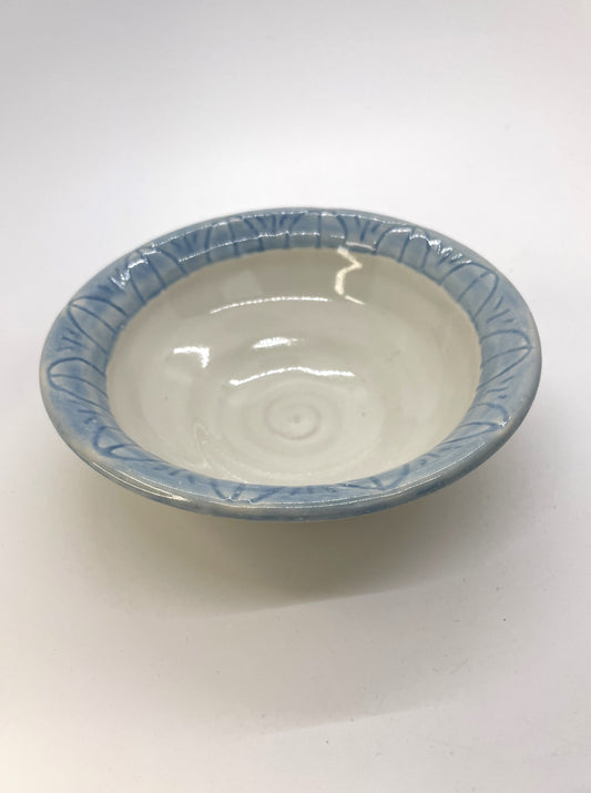 White and Blue Sgraffito Rim Small Bowl