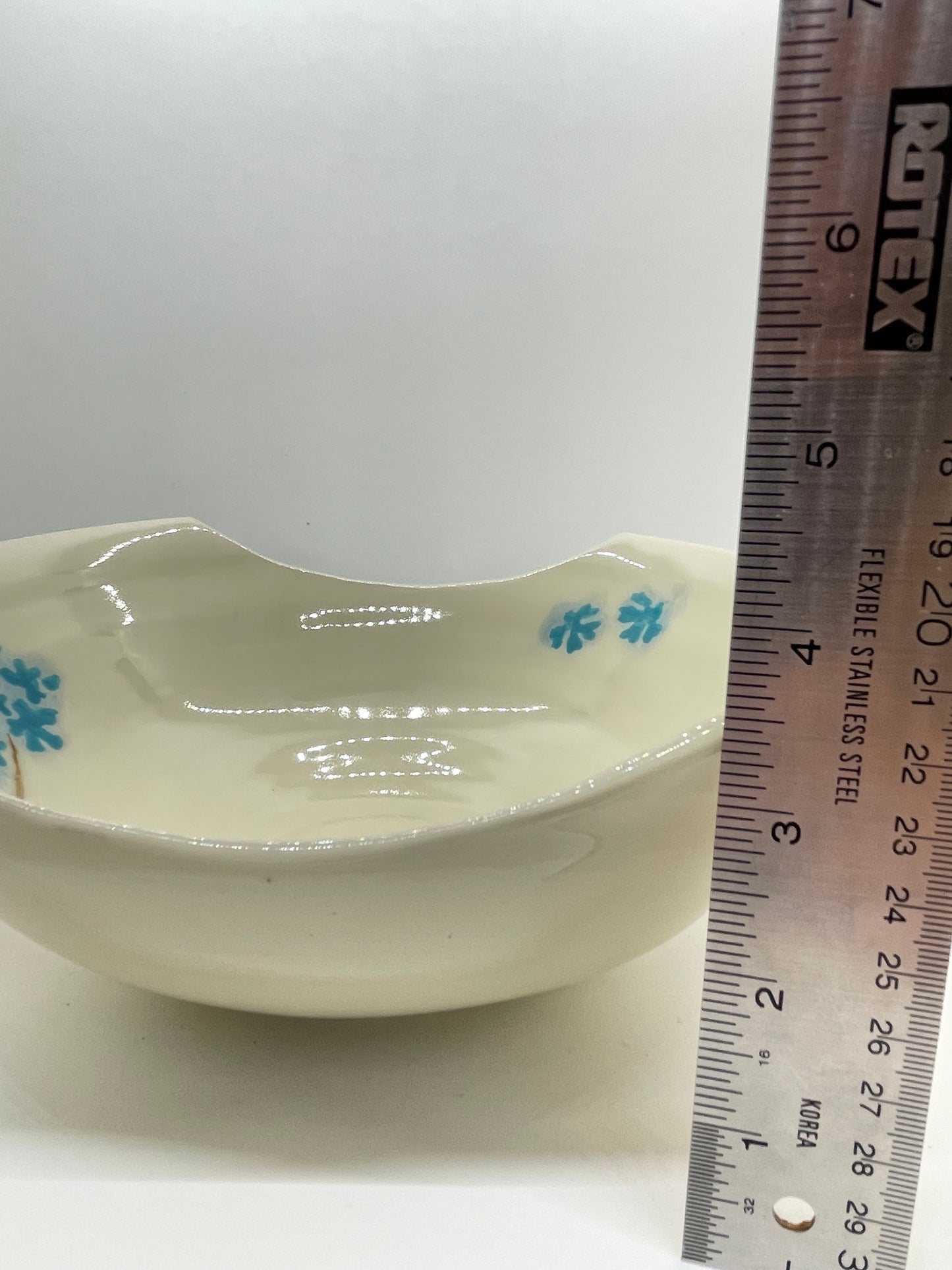 White with Blue Hydrangea Serving Bowl