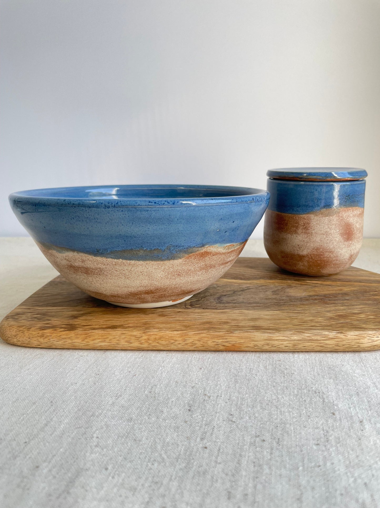 Mocha and Blue Lidded Yunomi