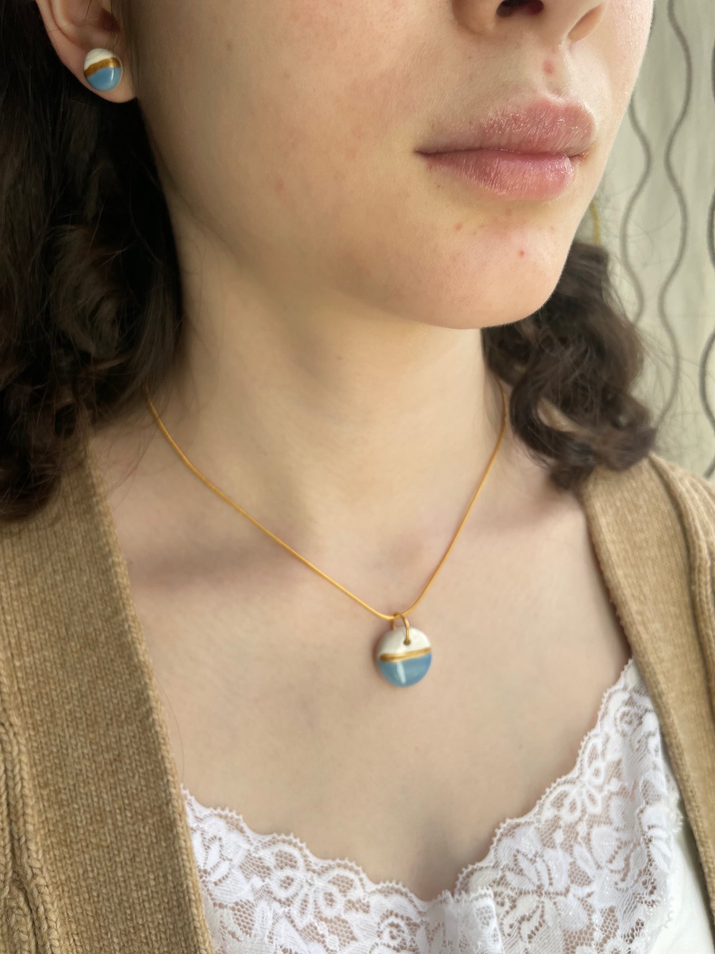 Small Charm Necklace in Light Blue