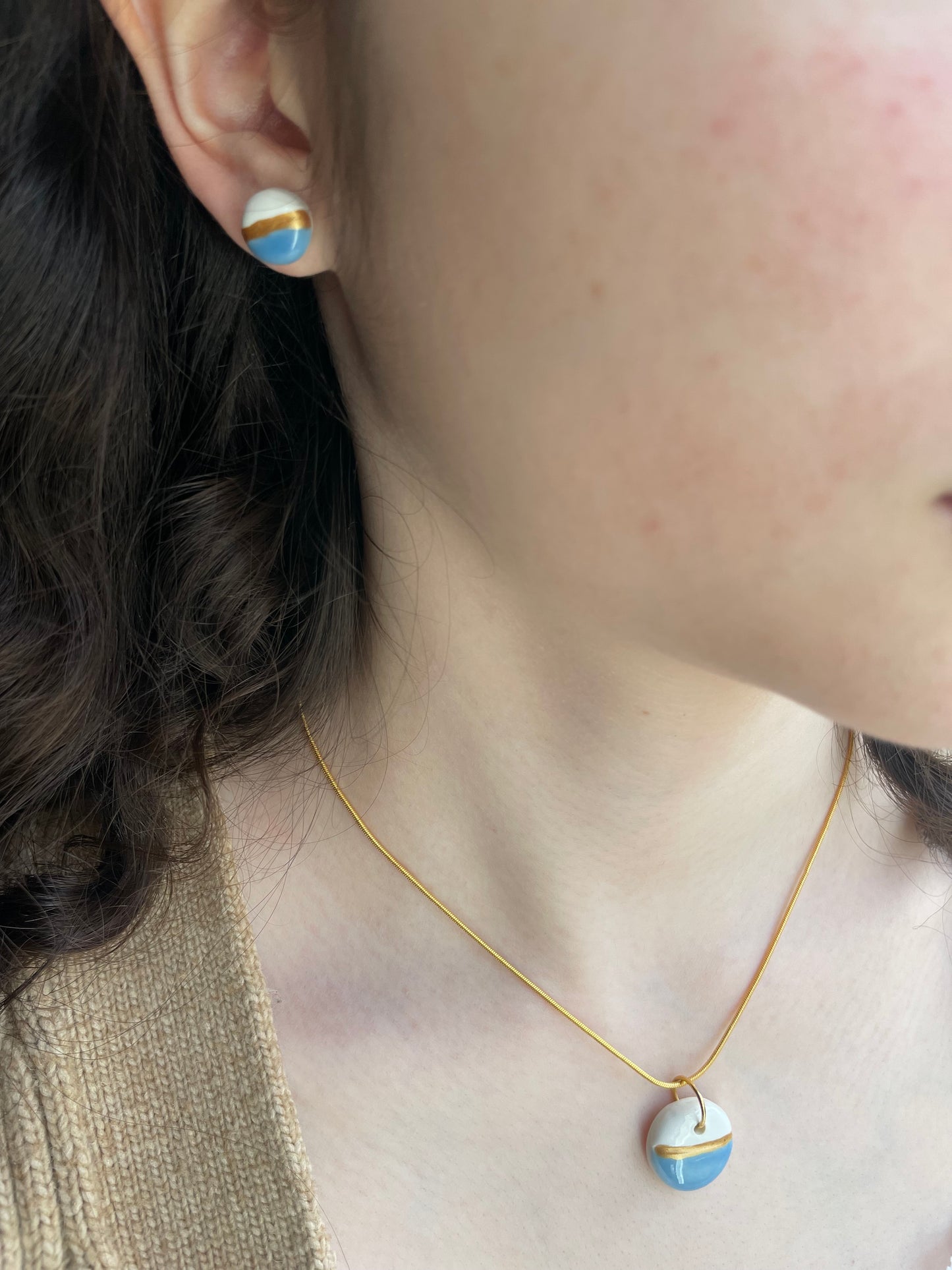 Button Earrings in Light Blue