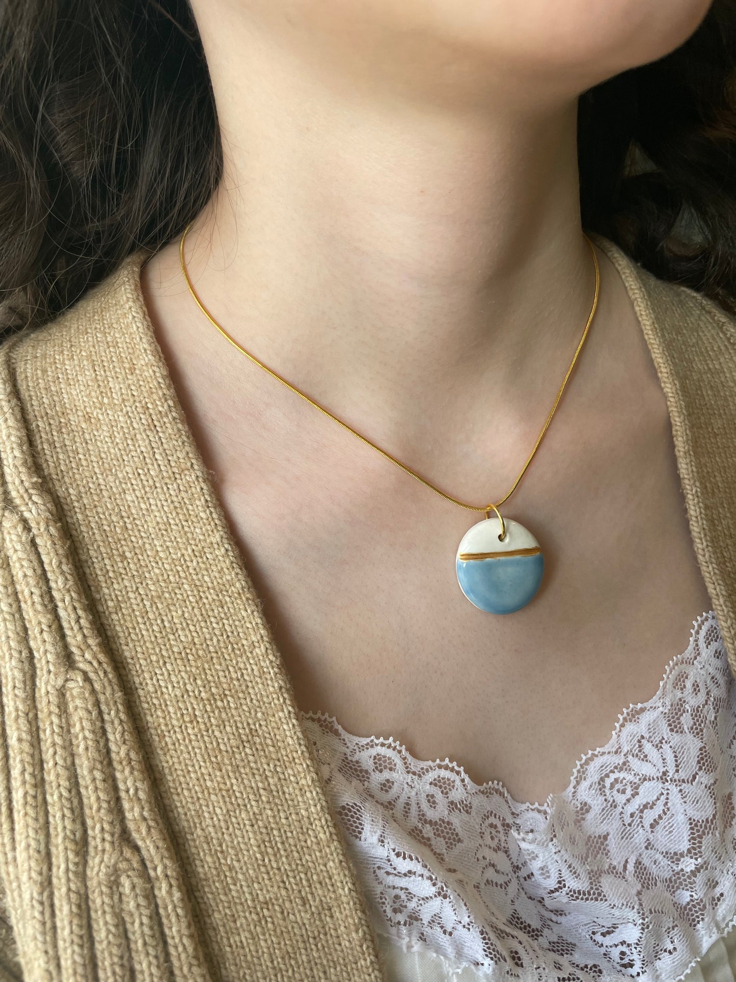 Medium Charm Necklace in Light Blue