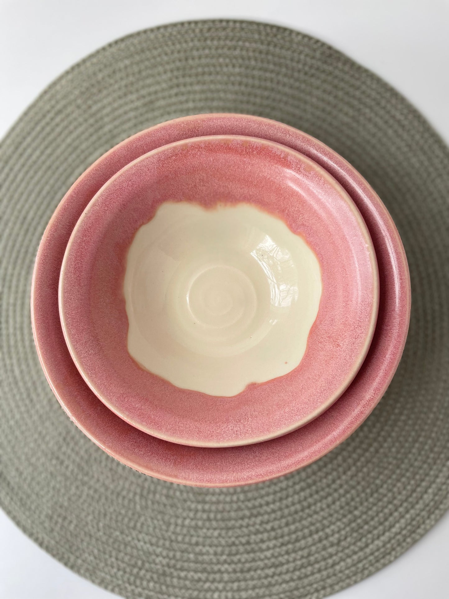 Warm Pink and White Nesting Bowls, set of 2