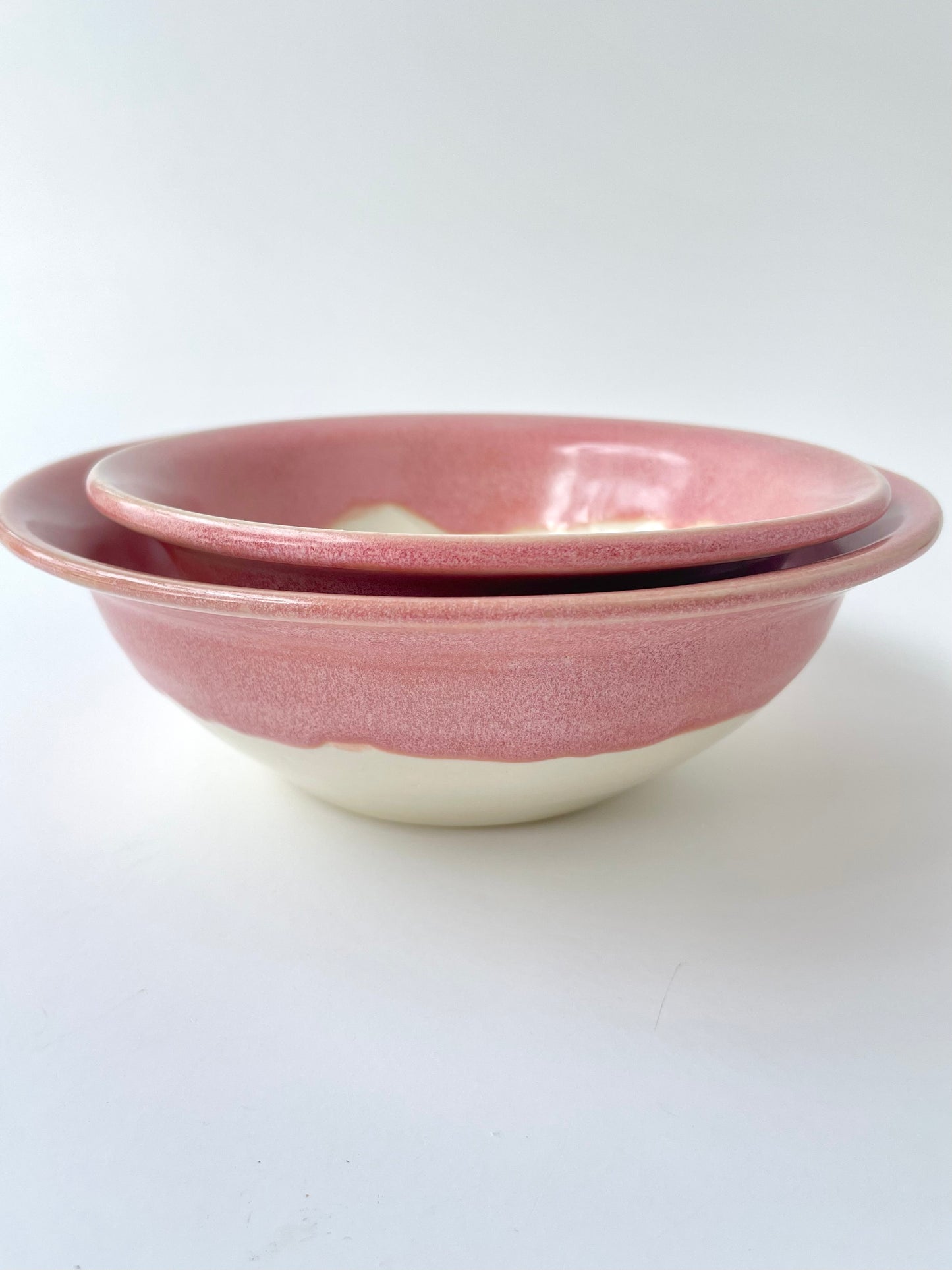 Warm Pink and White Nesting Bowls, set of 2