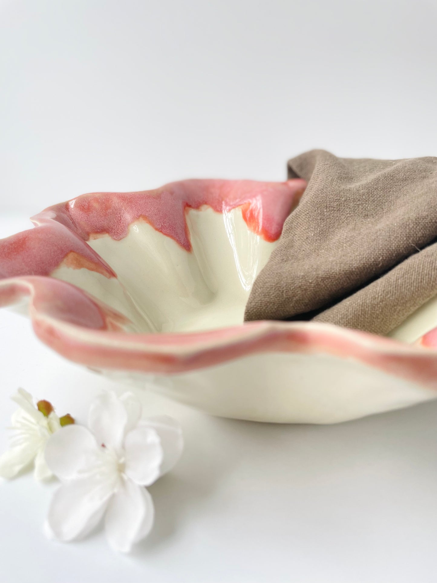 Ruffled Edge Bowl with Warm Pink