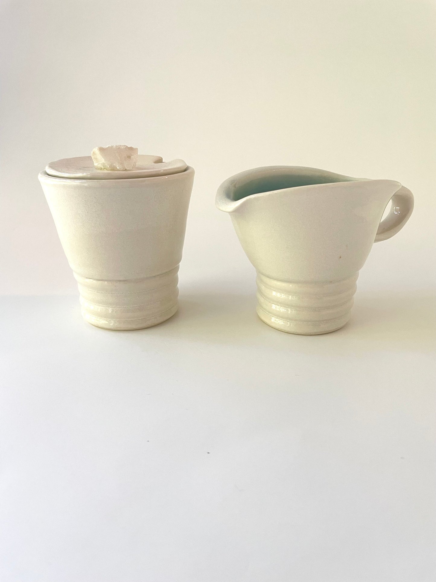 White and Celadon Sugar Bowl and Creamer