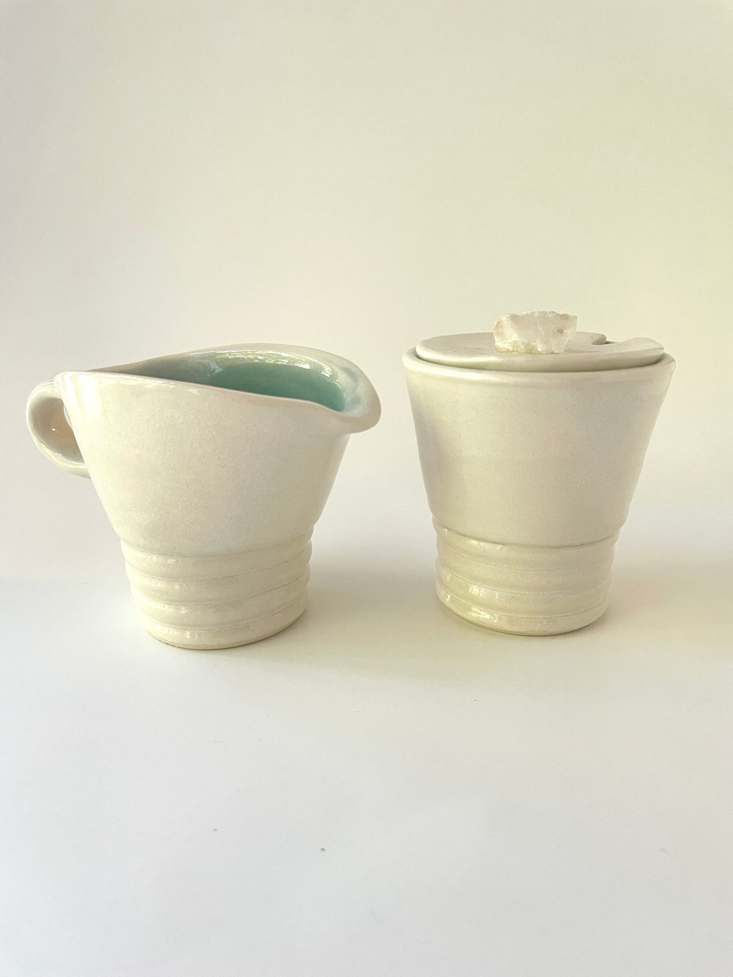 White and Celadon Sugar Bowl and Creamer