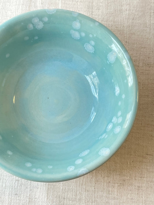 Turquoise with Crystals Serving Bowl, 6.5 inch wide