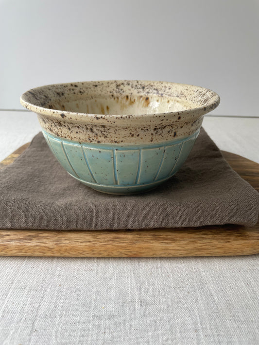 Blue and Birch Carved Bowl