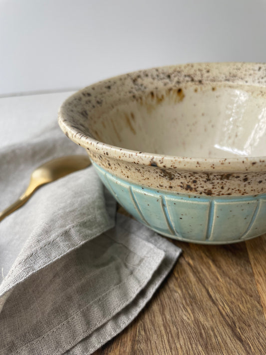Blue and Birch Carved Bowl