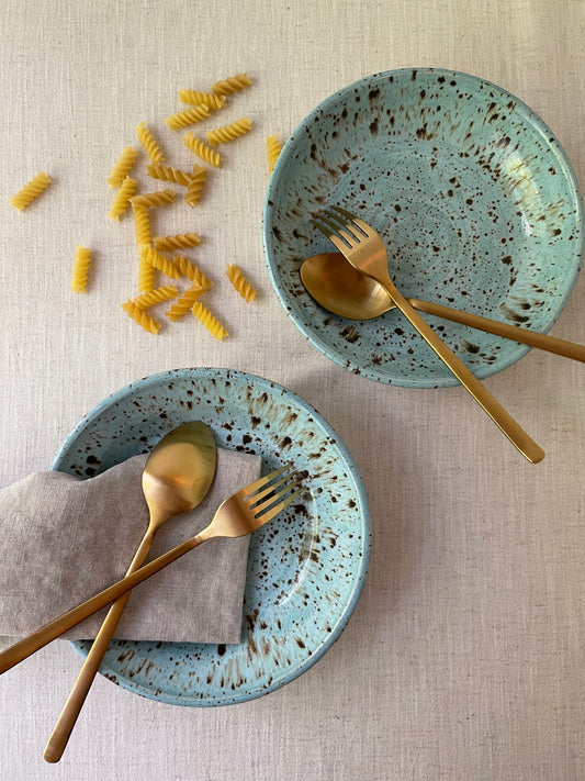 Cerulean Speckled Pasta Bowls, Set of 2
