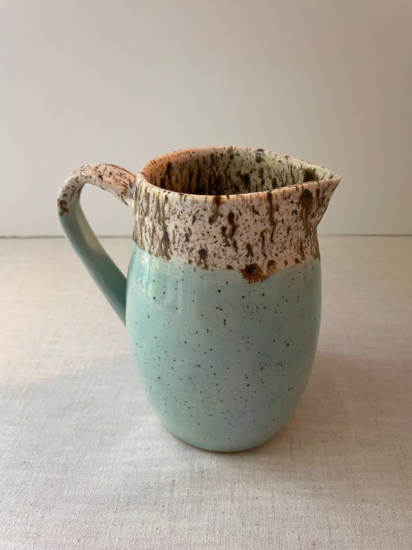 Blue and Birch Speckled Clay Pitcher 2