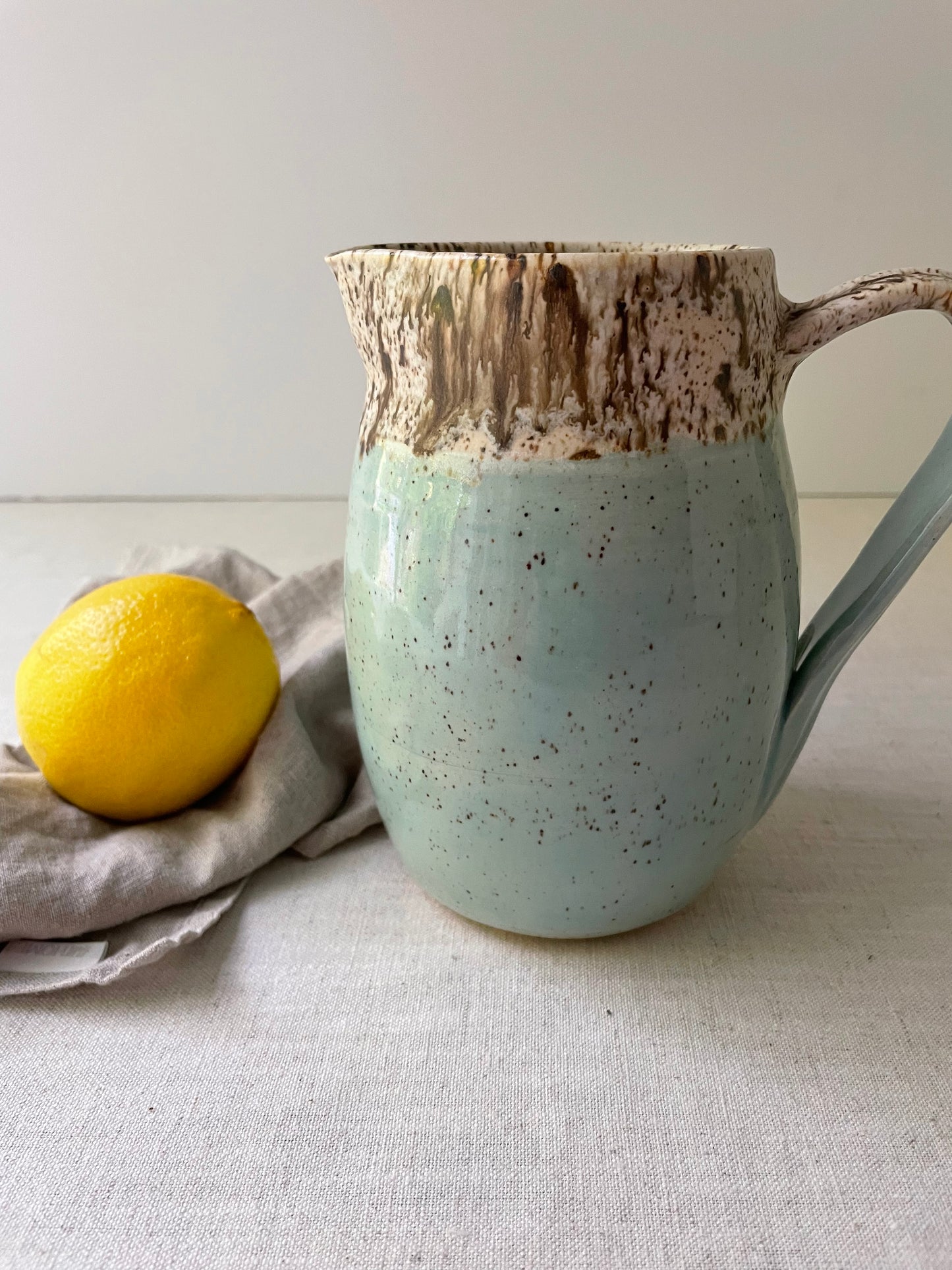 Blue and Birch Speckled Clay Pitcher 2