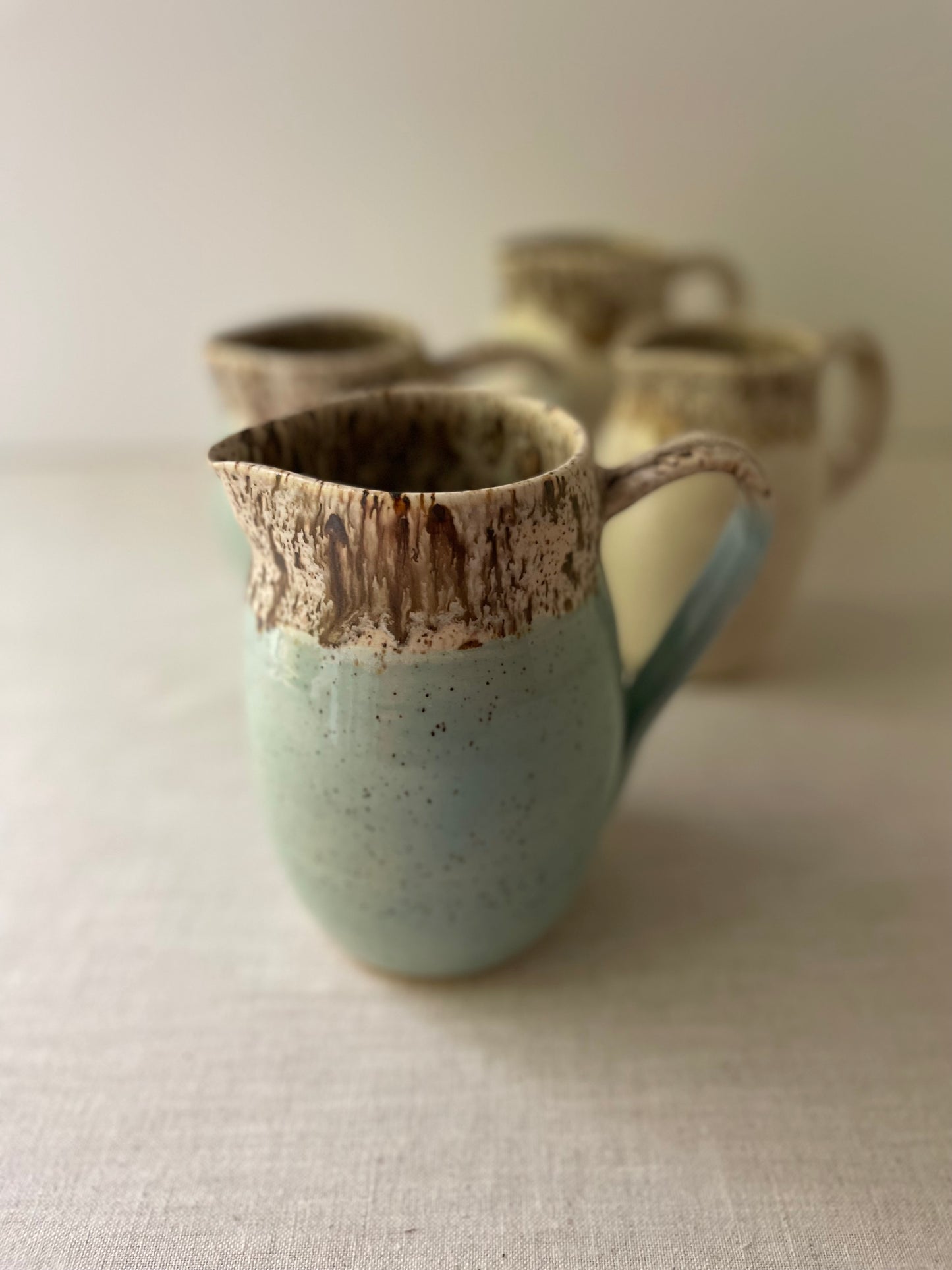Blue and Birch Speckled Clay Pitcher 2