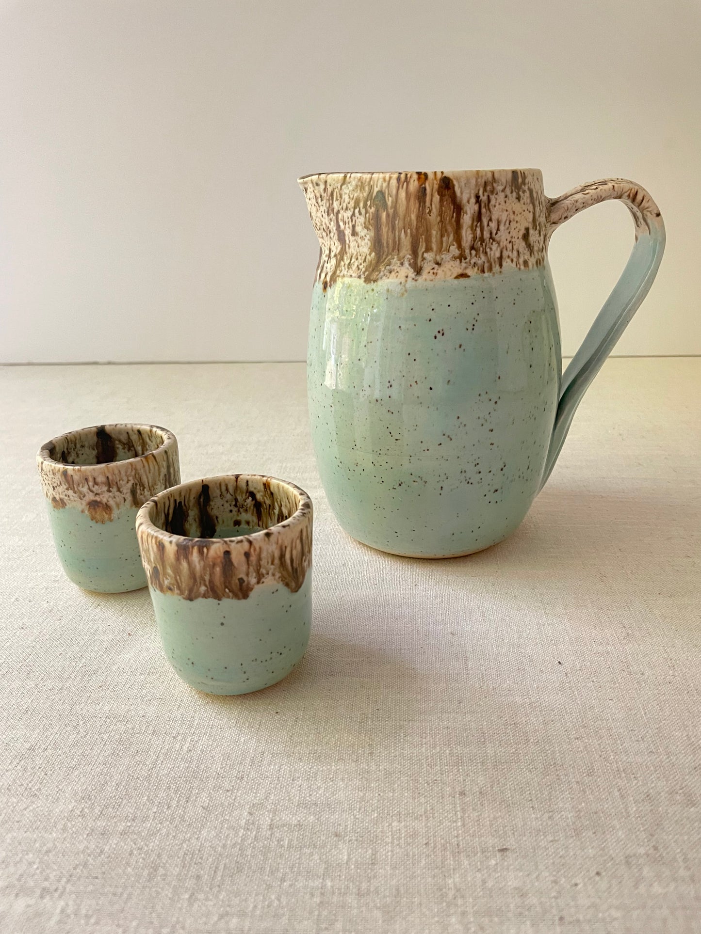 Blue and Birch Espresso Cups, Speckled Clay, Set of 2