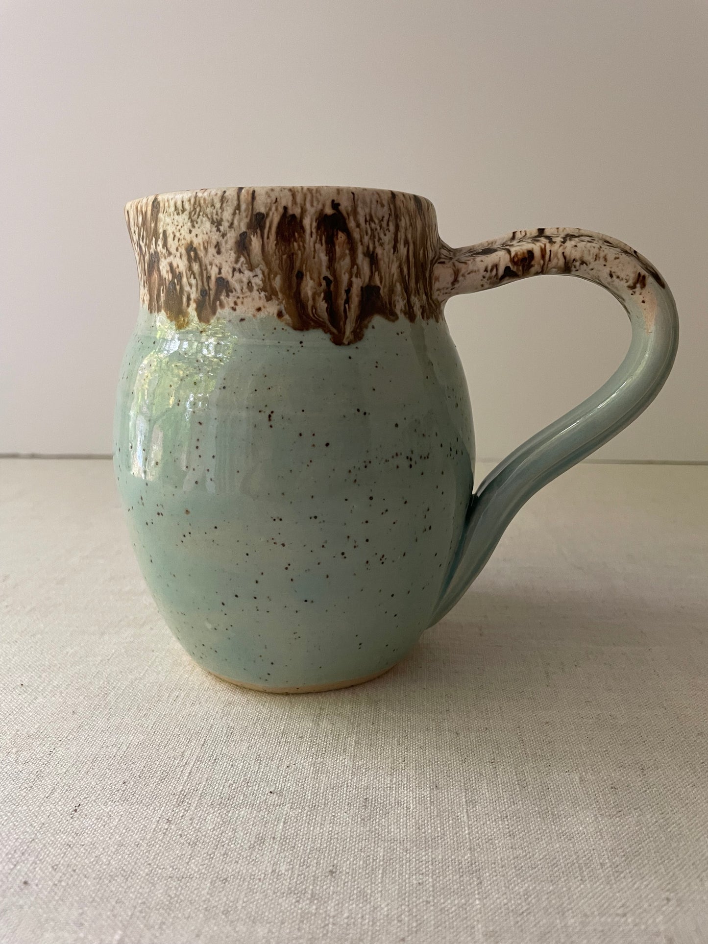 Blue and Birch Speckled Clay Pitcher 1