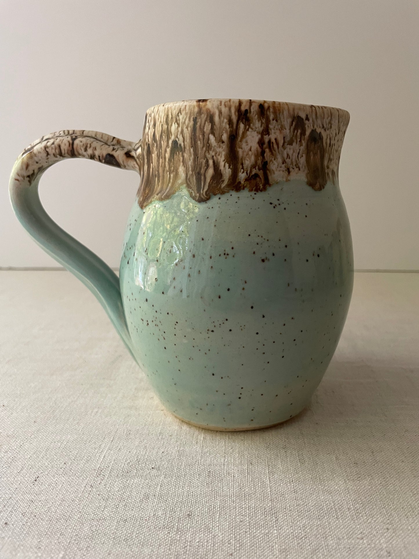 Blue and Birch Speckled Clay Pitcher 1