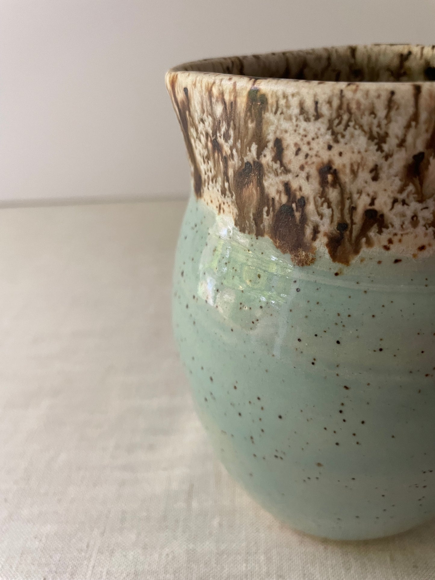 Blue and Birch Speckled Clay Pitcher 1