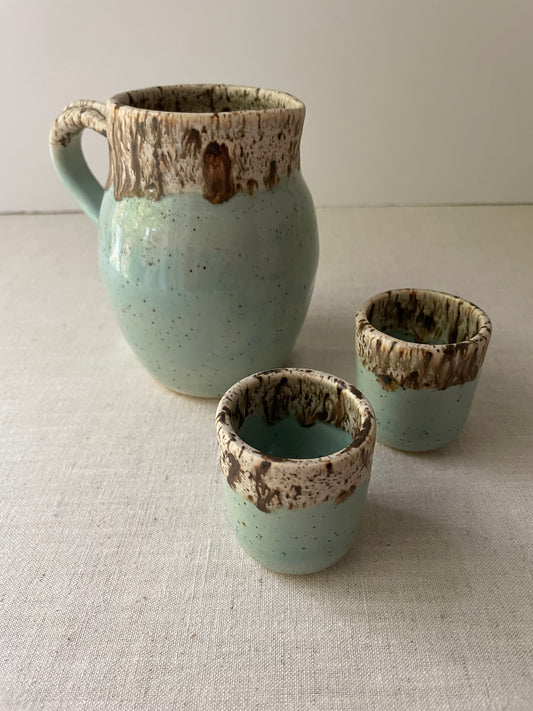 Blue and Birch Speckled Clay Pitcher 1