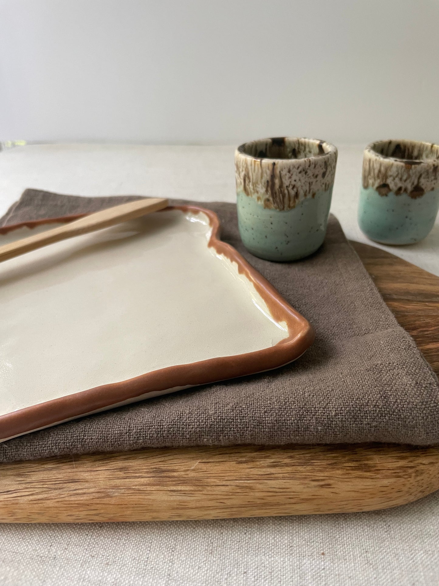 Blue and Birch Espresso Cups, Speckled Clay, Set of 2