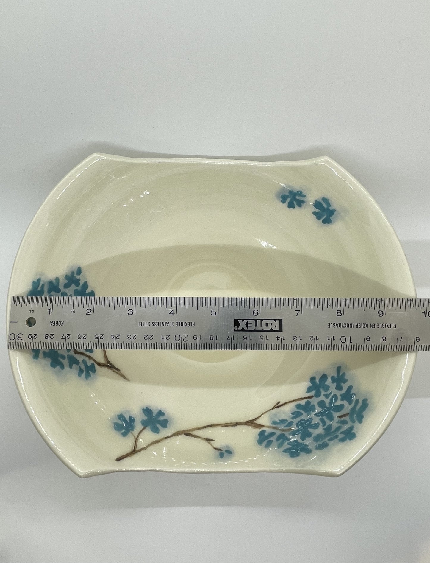 White with Blue Hydrangea Serving Bowl